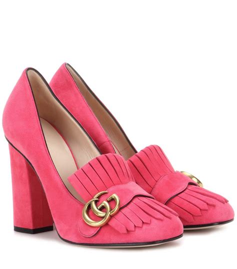 gucci marmont pumps pink|Gucci Marmont fringe heels.